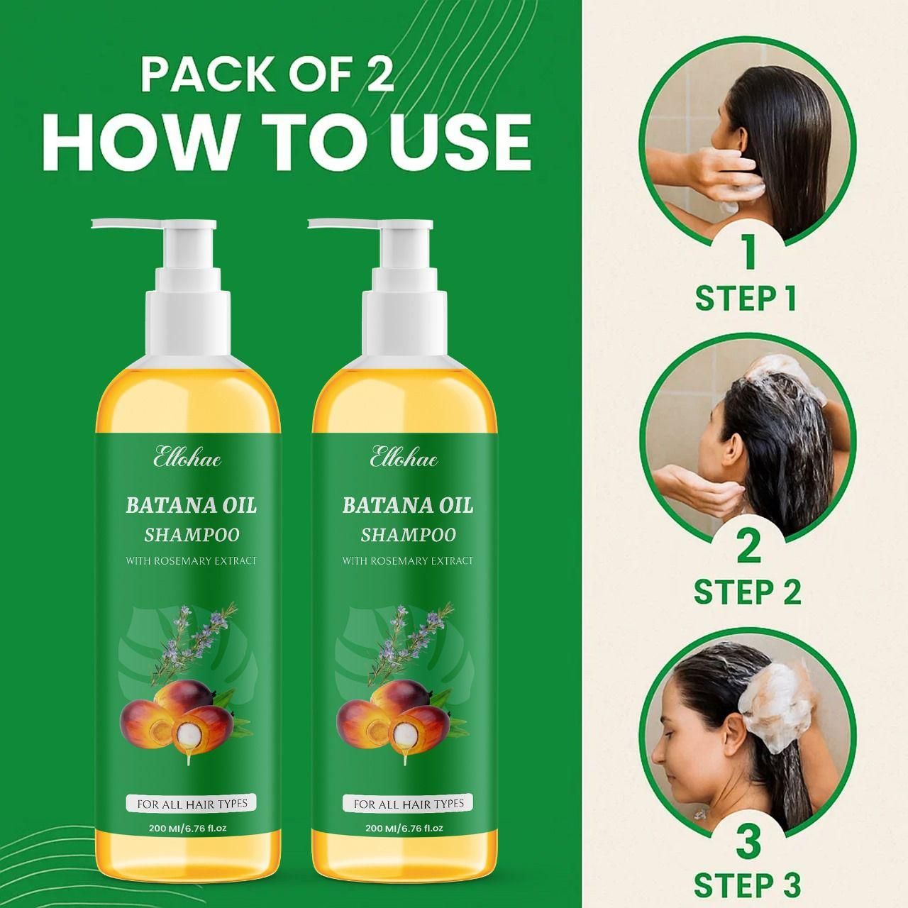 TryOnes BATANA OIL SHAMPOO with Rosemary Extract 400 ml Pack of 2